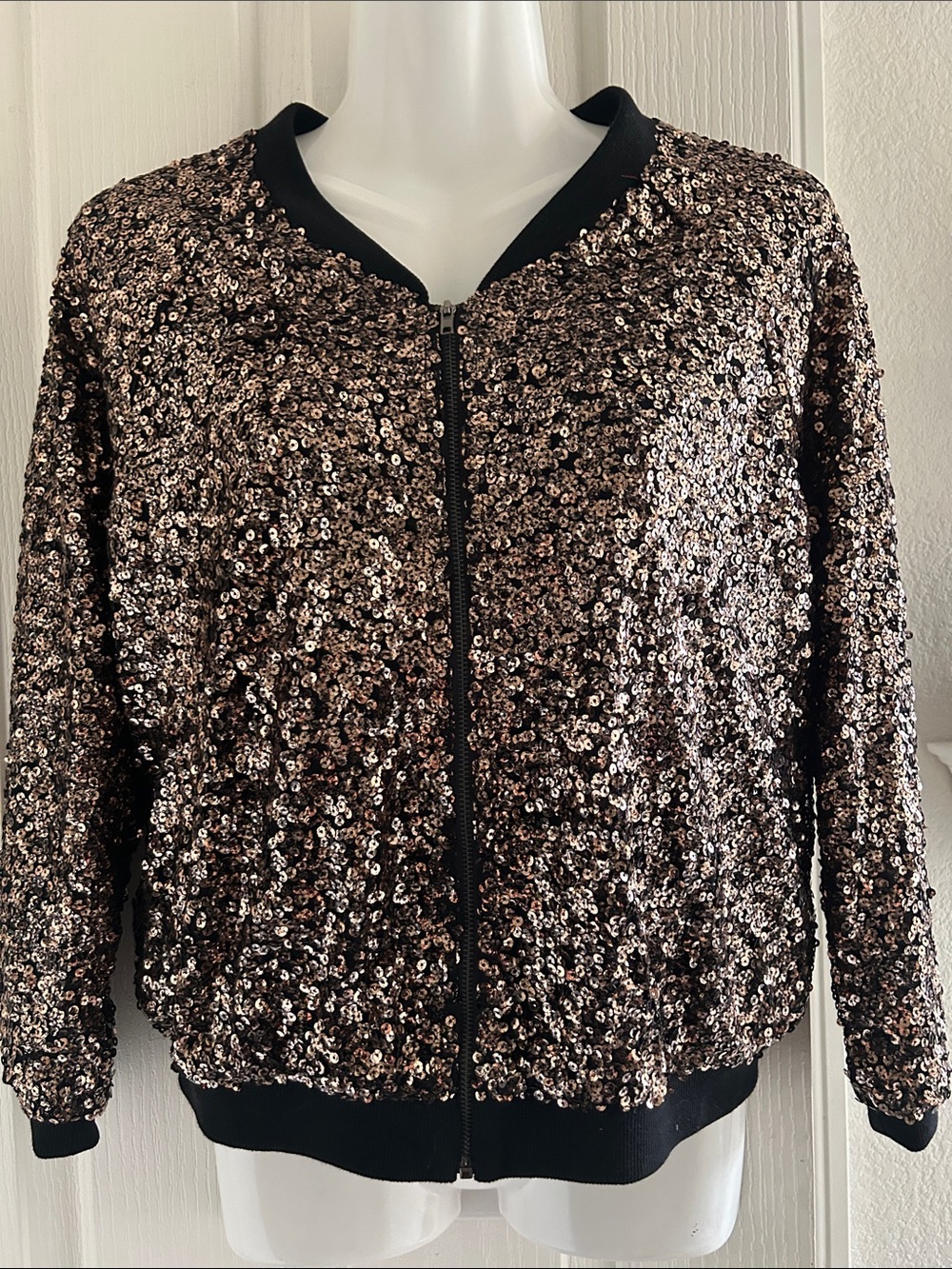 Arden B Metallic Rose Bomber Jacket